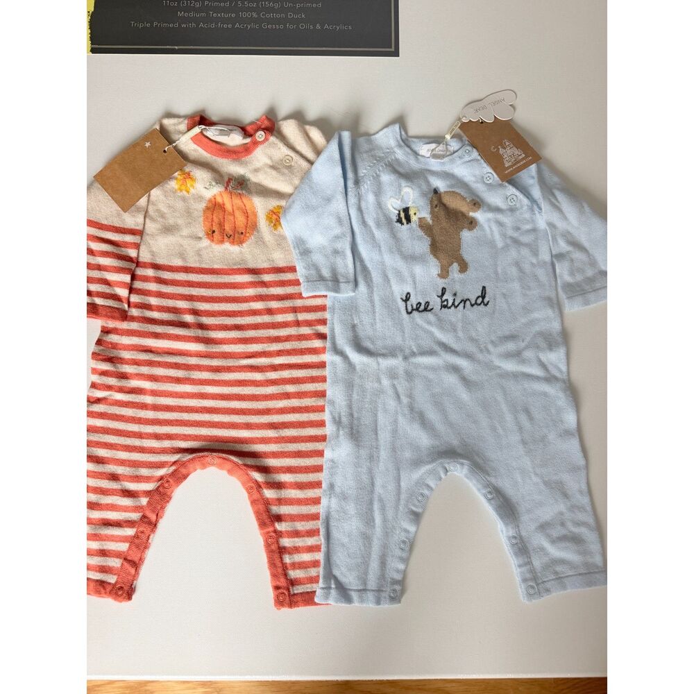 Angel Dear Baby Knit Romper Lot 3-6M NWT Pumpkin Bee 100% Cotton
